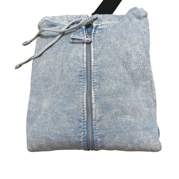 True Religion ACID WASH BIG T ZIP HOODIE Pacific Coast Size Large New - Picture 1 of 5